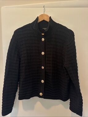 Talbots Black Textured Knit Button-Up Cardigan